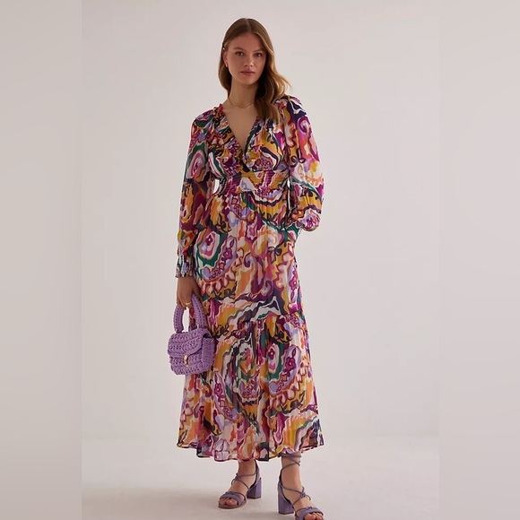 NWT Anthropologie Odetta Ruffled V-Neck Dress XS - Picture 3 of 9